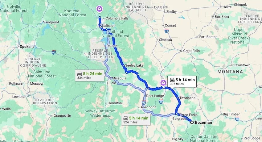 Bozeman to Whitefish by car