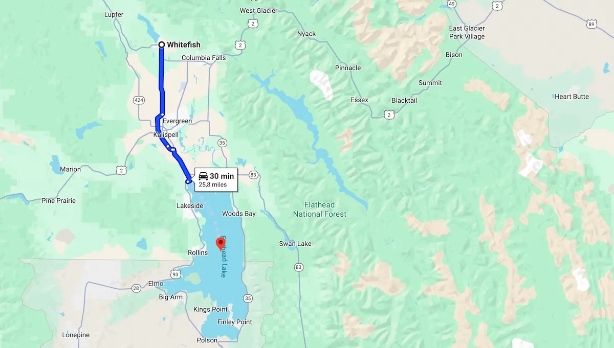 Driving Directions from Whitefish to Flathead Lake